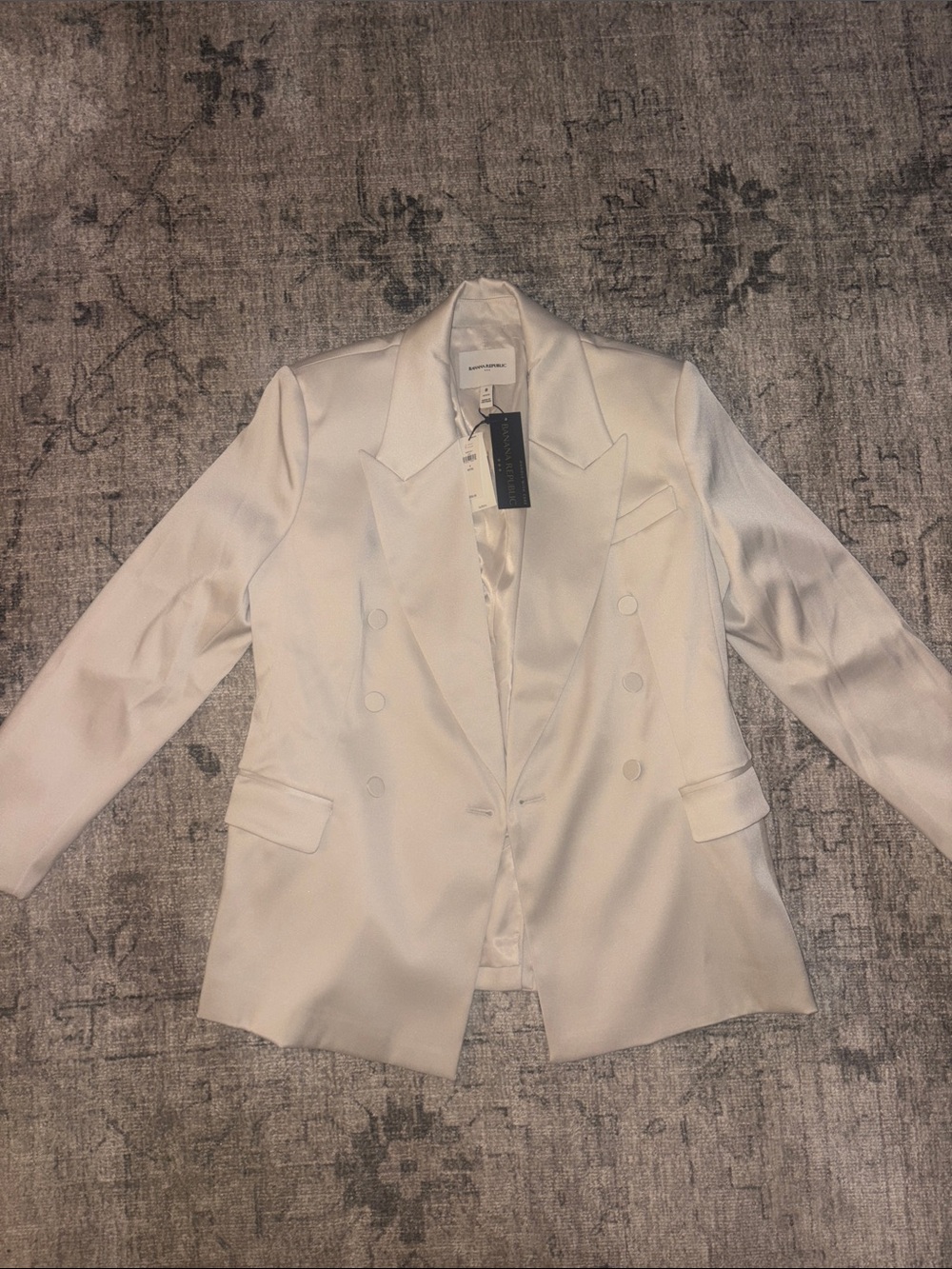 Double-Breasted White Satin Blazer